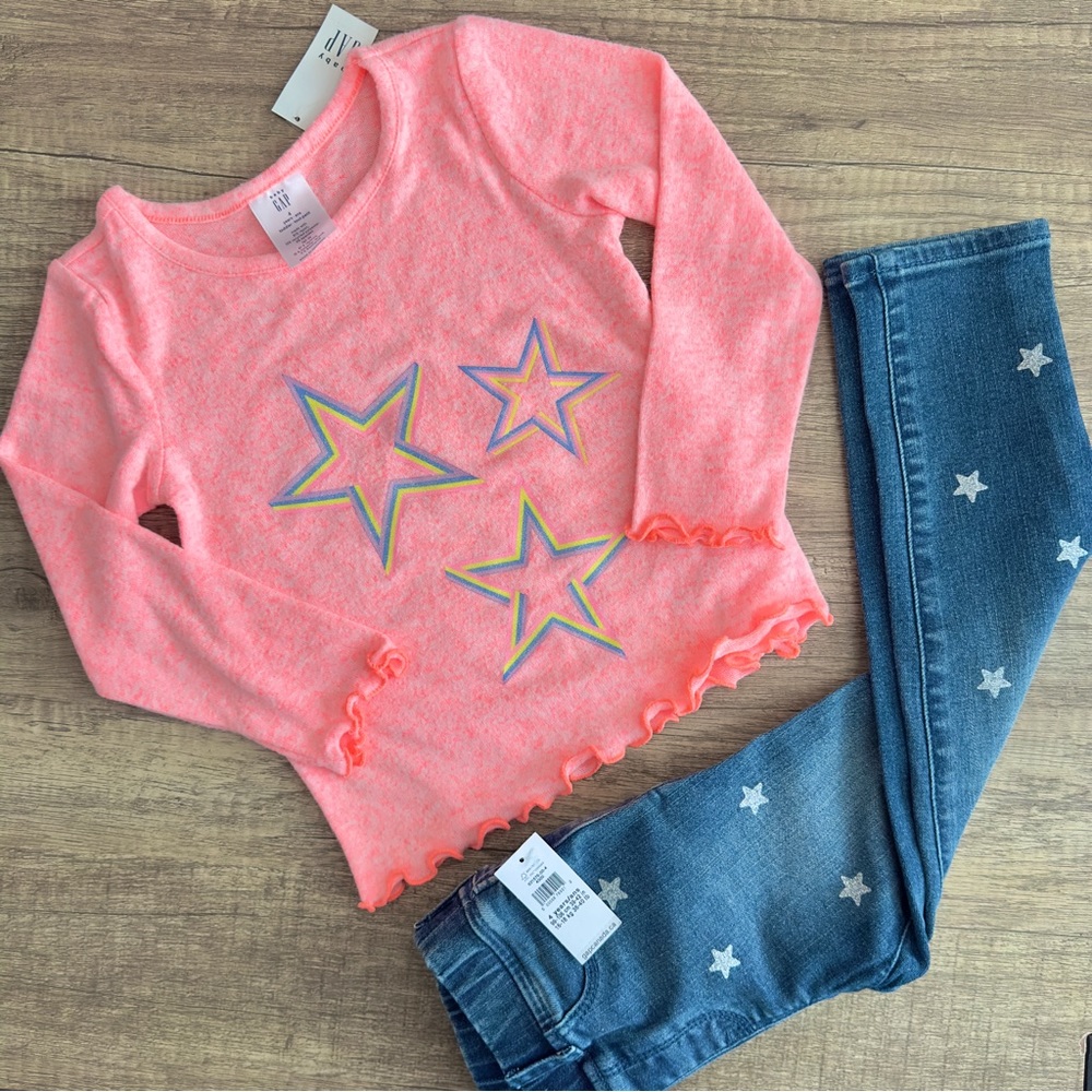 GAP - Superstar Long Sleeve and Glitter Star Jeggings Set